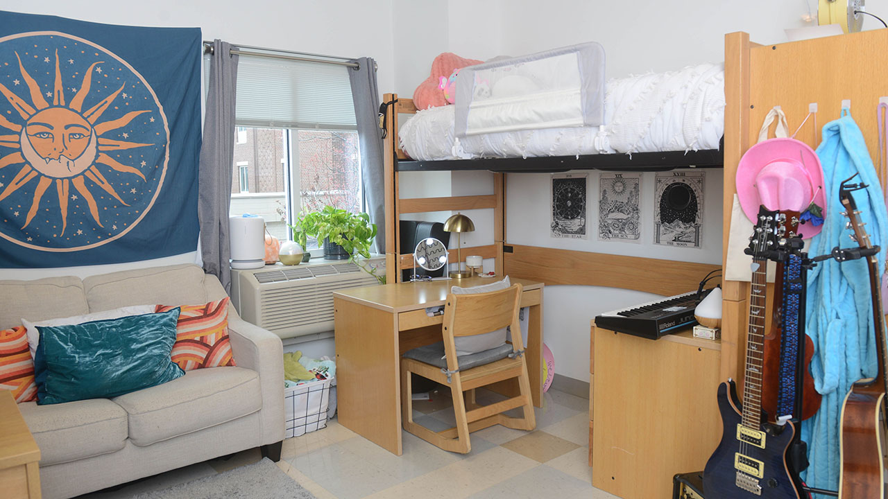 the interior of a freshman dorm room