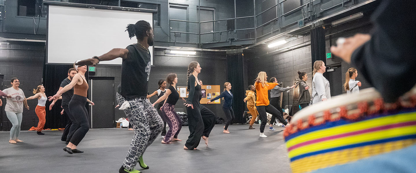 A dance class in the Black Box Theater