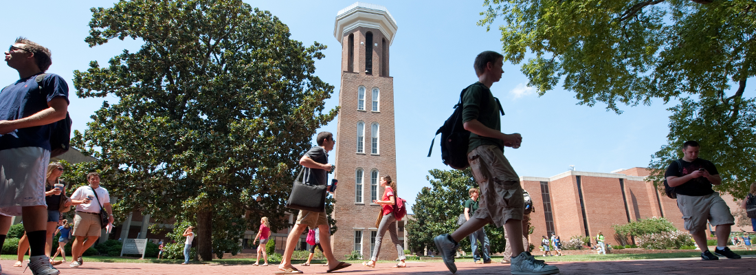 Students walking in front of Belmont's BellTower