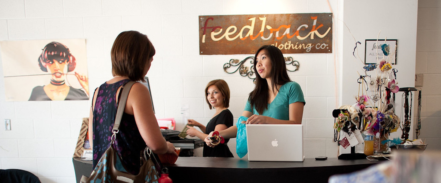 student entrepreneur working at a student-run business