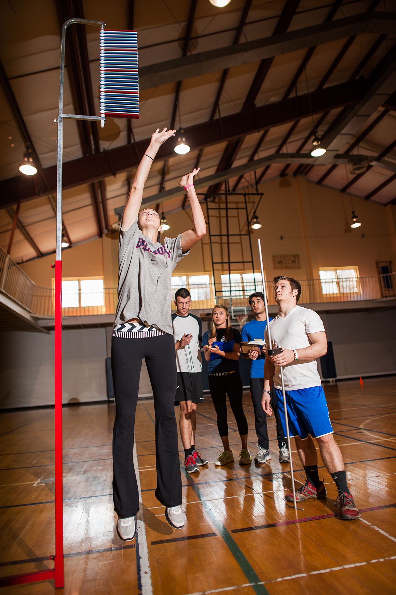 Exercise Science students test jumping height in a lab