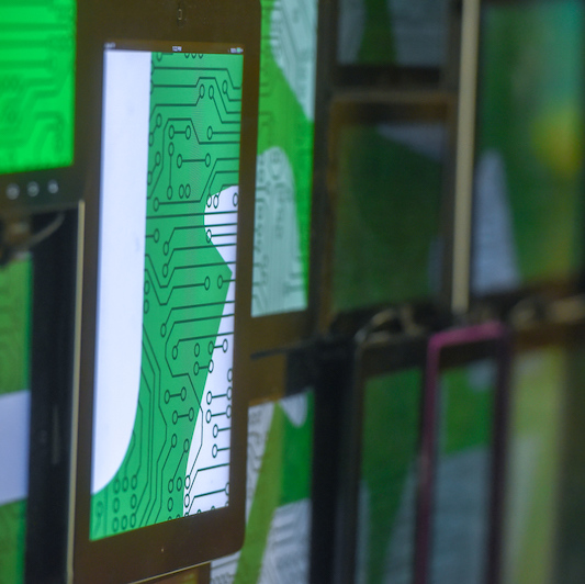 Close up of digital artwork display