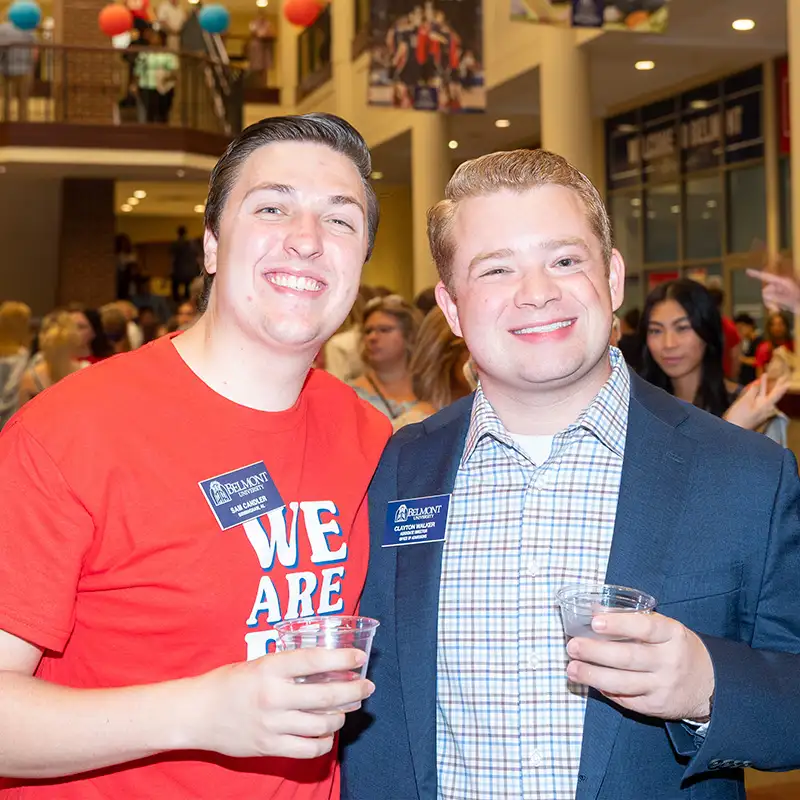 A Belmont Bruin Recruiter with one of Belmont's Admissions Counselors