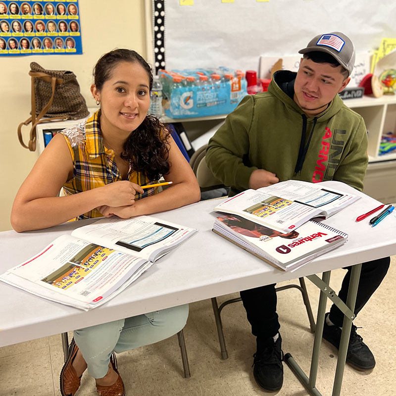 Two English language Learning students studying together at the Branch of Nashville