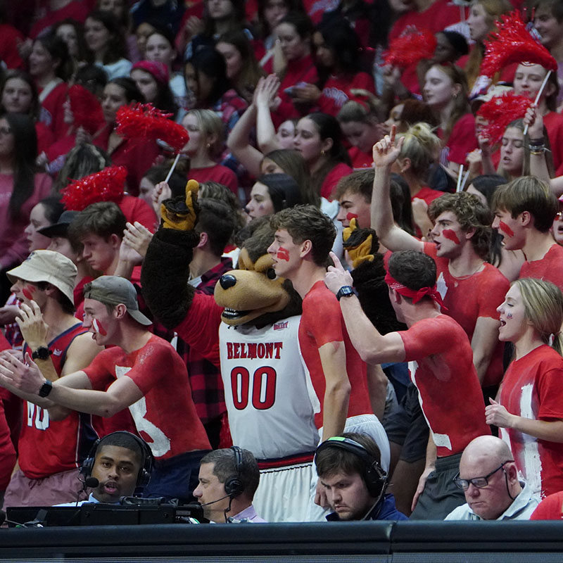 The Belmont Student section cheering at a basketball game