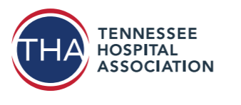 Tennessee Hospital Association logo featuring the letters THA in white inside a blue circle outlined in red, with the words ‘Tennessee Hospital Association’ in black to the right.