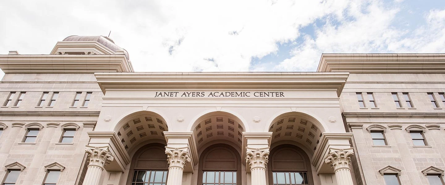 An outdoor photo of the Janet Ayers Academic Building exterior