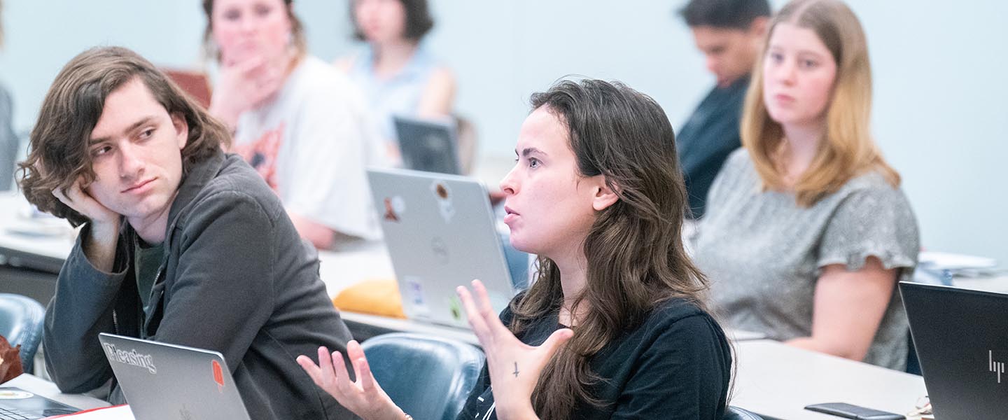 Students participating in class discussion during english class