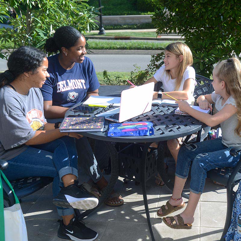 Education student participating in education class with elementary students