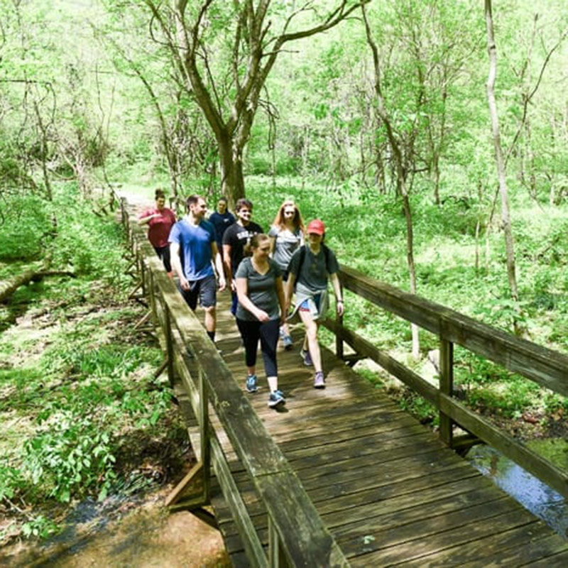 Students hiking at radnor lake