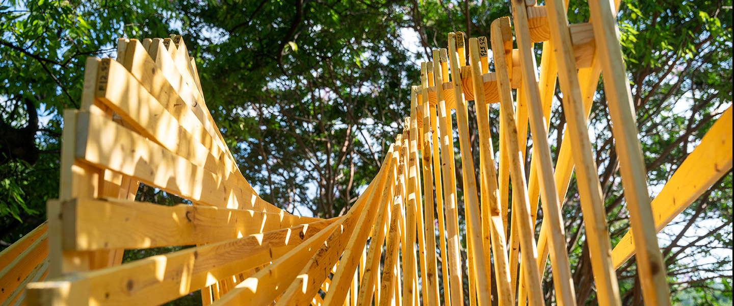  a real-world-sized pavilion made out of wood at Belmont University.