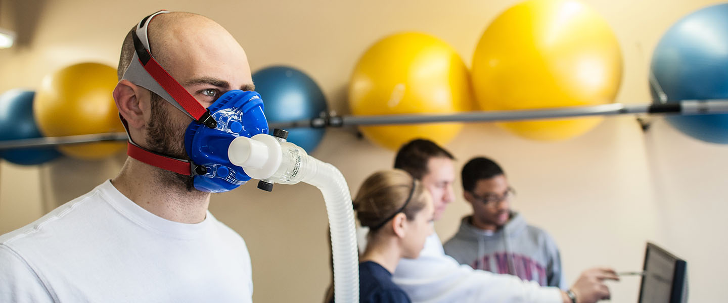 Student being testing using a VO2 Max machine