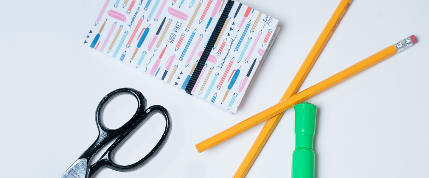 School supplies on a white background