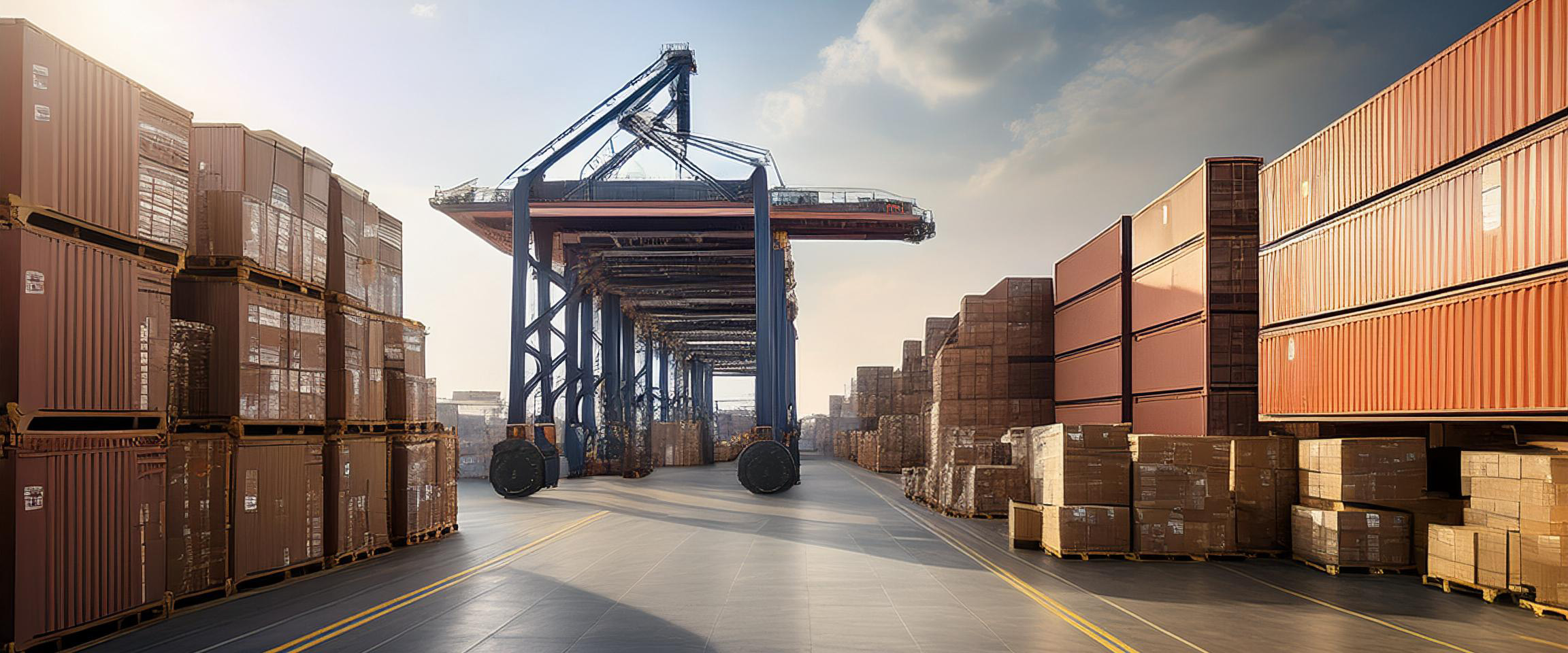 Export yard filled with cargo containers and boxes