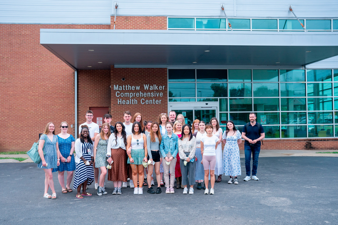 Students outside of the Matthew Walker Comprehensive Health Center