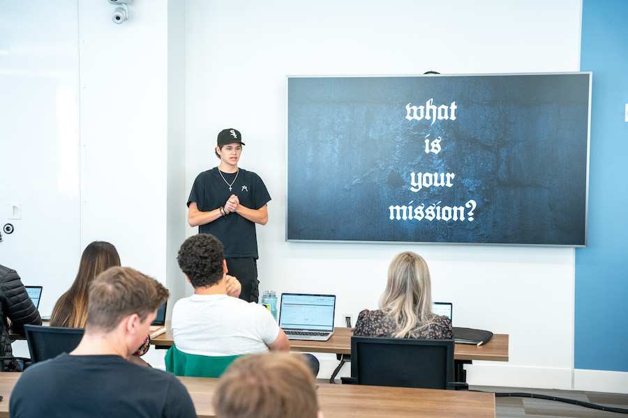 Student presenting business pitch