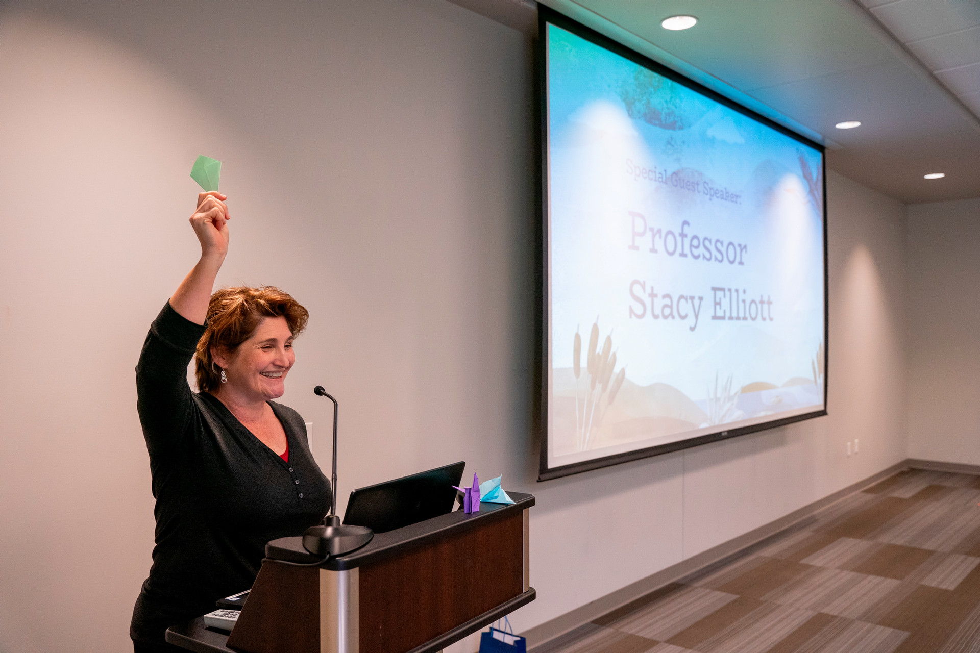 Professor Stacy Elliott presenting to students