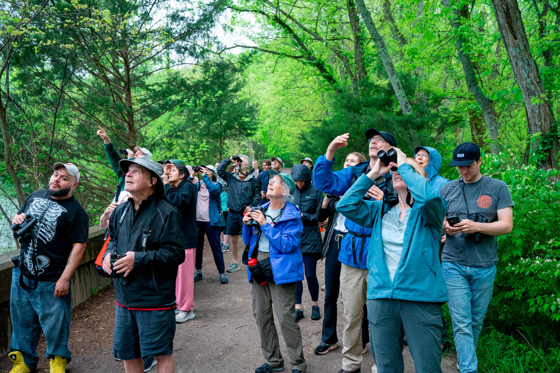 Students and community members birding together at Radnor Lake