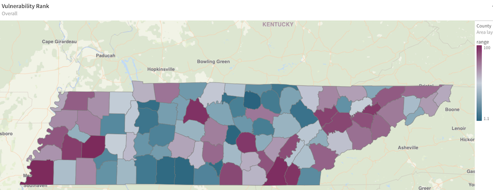 Vulnerabilities Map of Tennessee