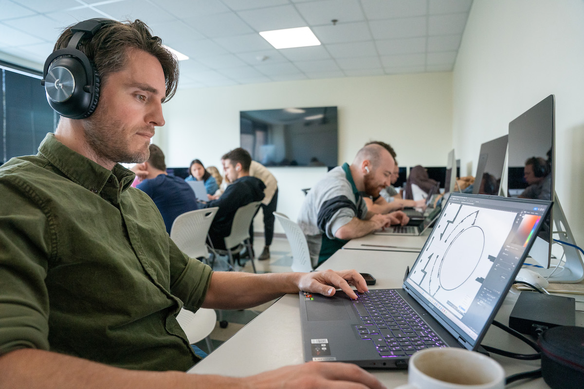 student working on a computer