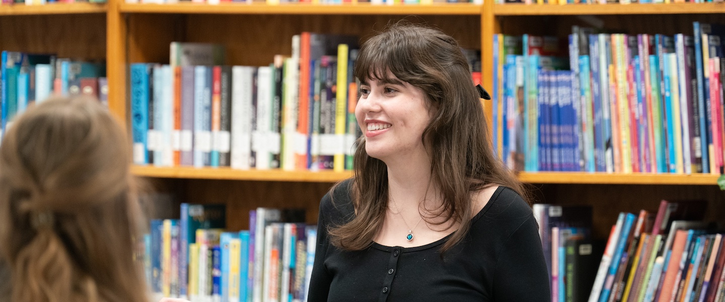 student in a library