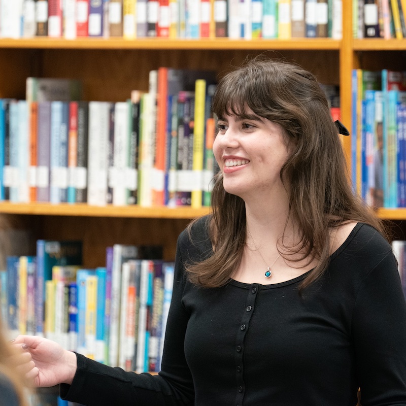 student in a library