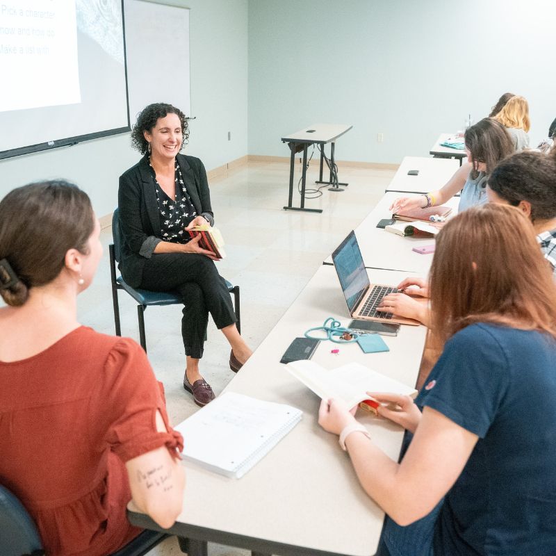 Dr. Susan Finch leads an English class