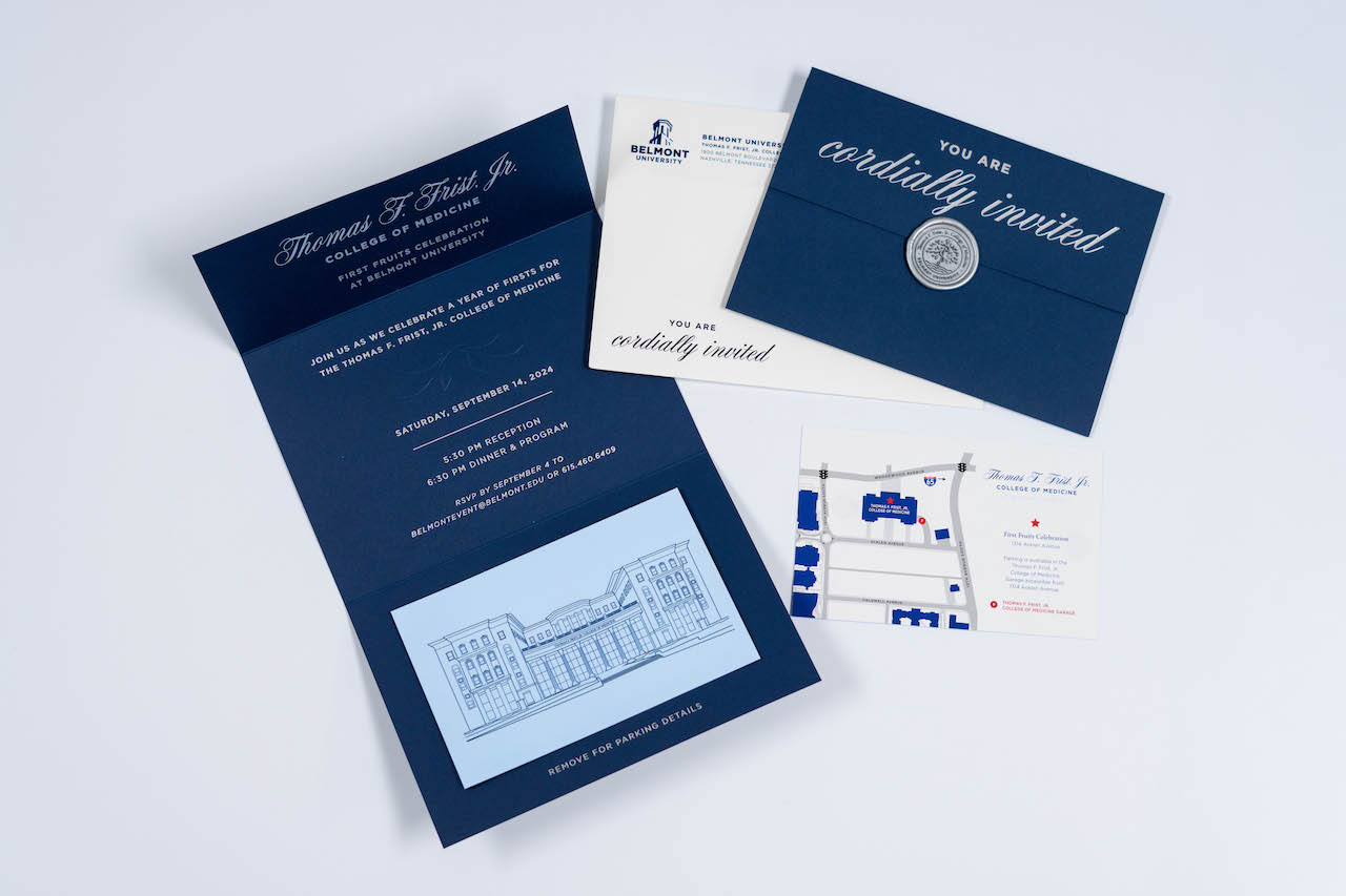 Shows the First Fruits Invitation for the Thomas F. Frist, Jr. College of Medicine.