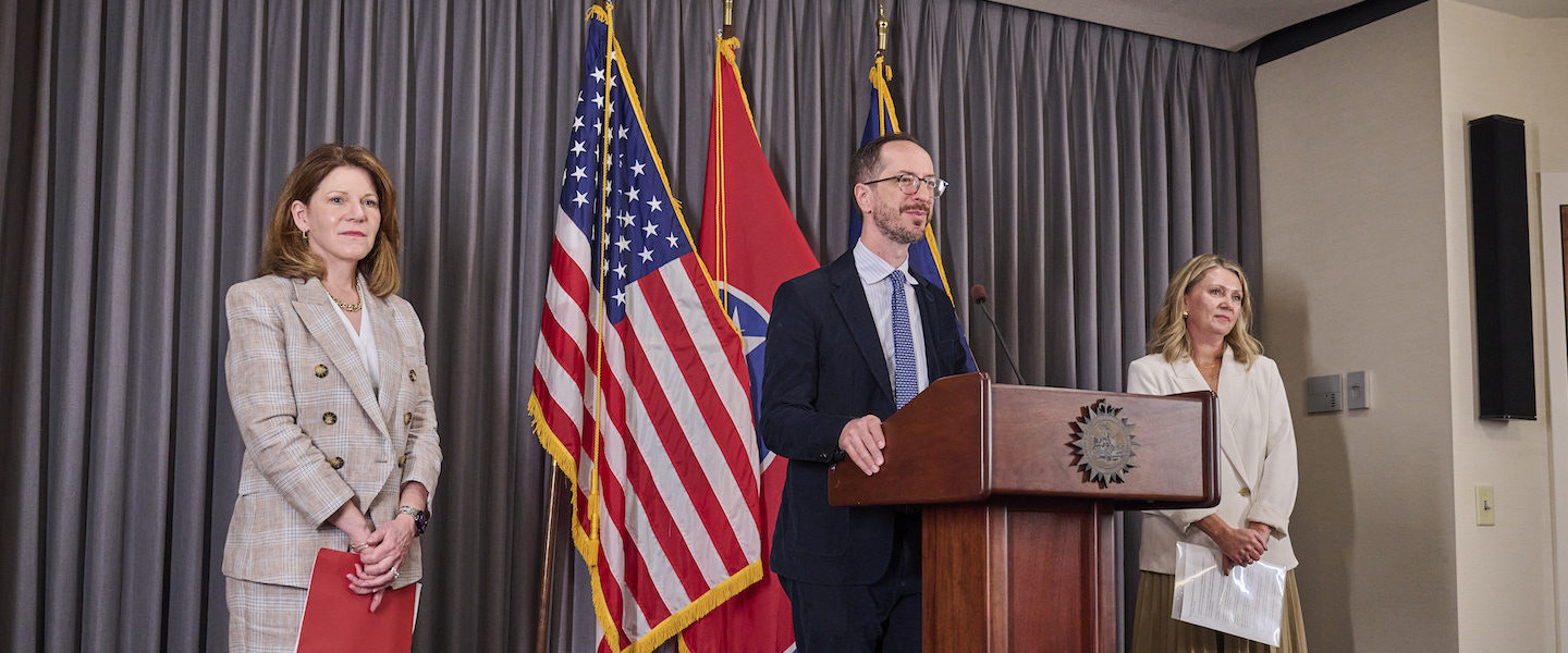 Mayor Freddie O’Connell speaks at the AWS Skills to Jobs Tech Alliance launch alongside Alliance leaders.