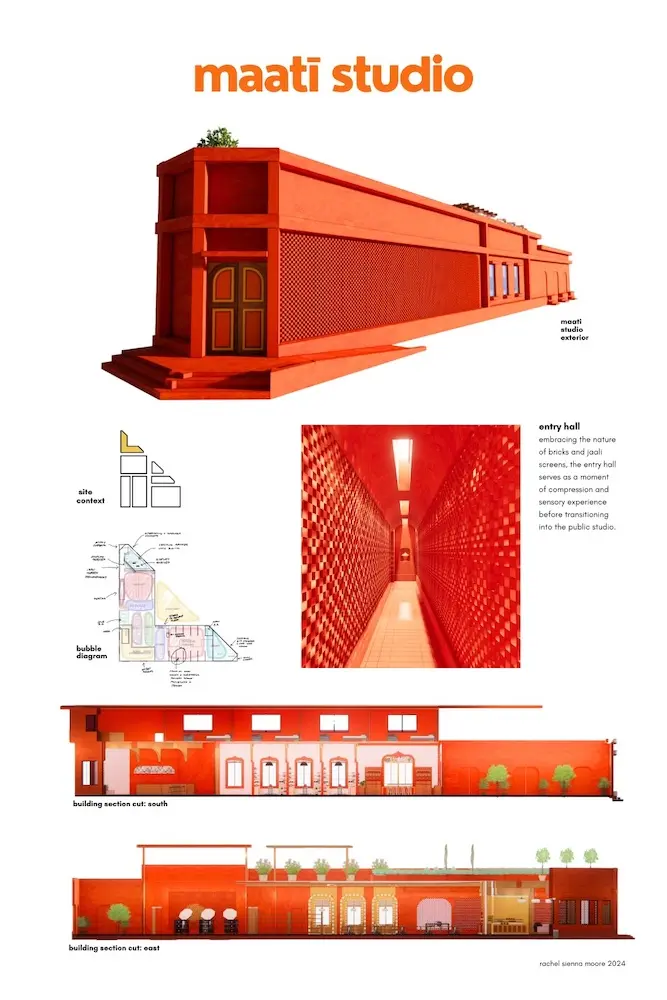 A bubble diagram of the space and designs of the exterior and the entry hall