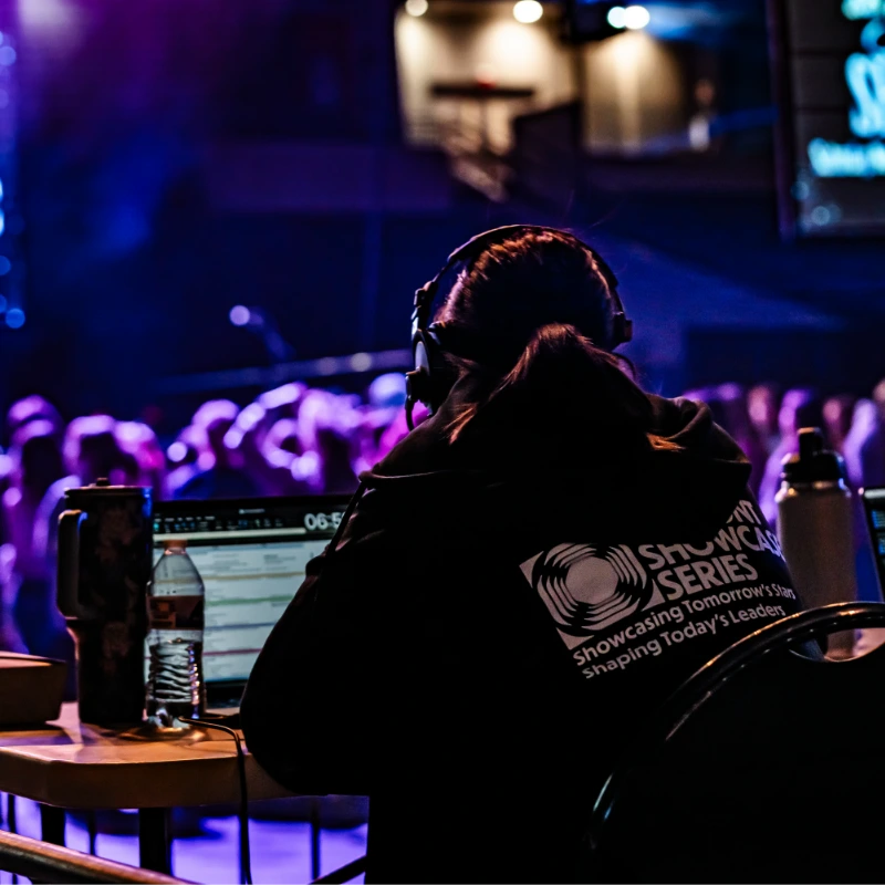 Person working behind the scenes at Showcase