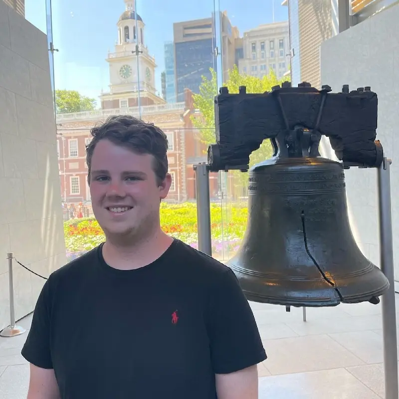Dalton Sherrod posing next to Liberty Bell