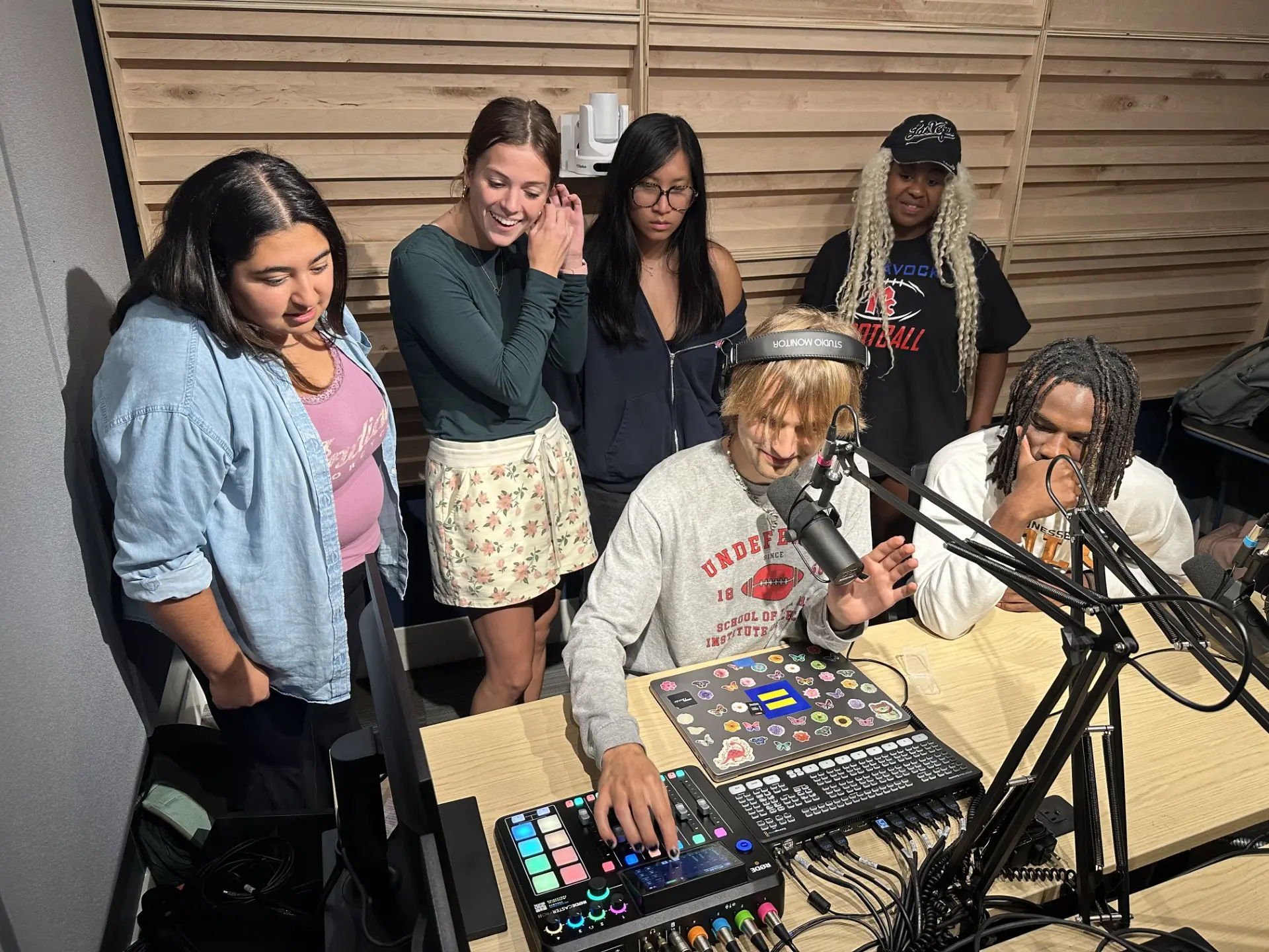 Noah Kammer with friends in studio