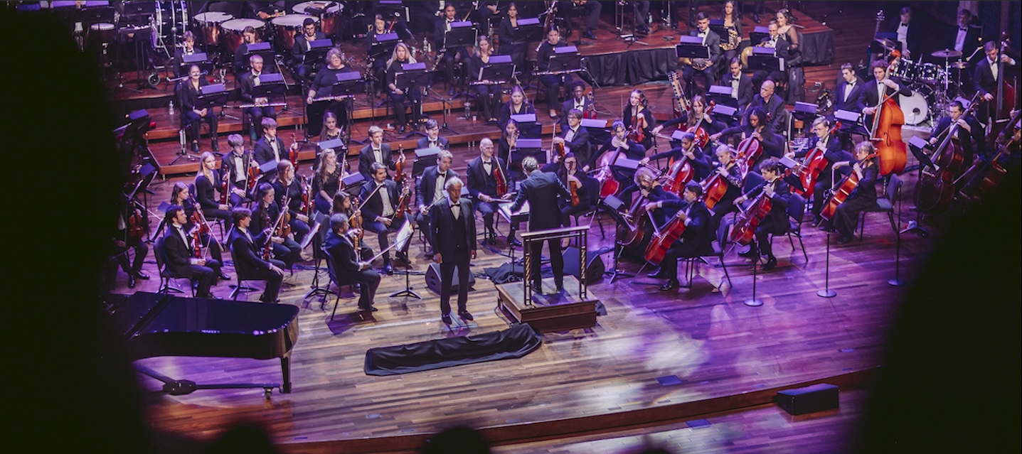 Bocelli singing at Belmont's "Evening of Hope" in October 2025