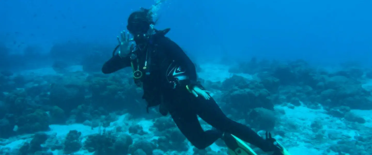 Makenzie diving and waving at the camera