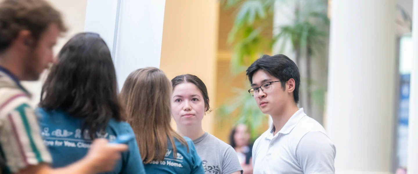 Future social workers talking at a career fair