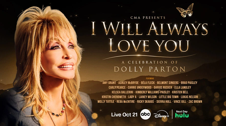 Dolly Parton Tribute Event Graphic with Special Guests Listed