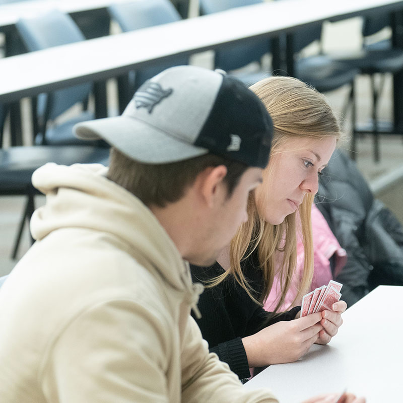 Two international students playing cards