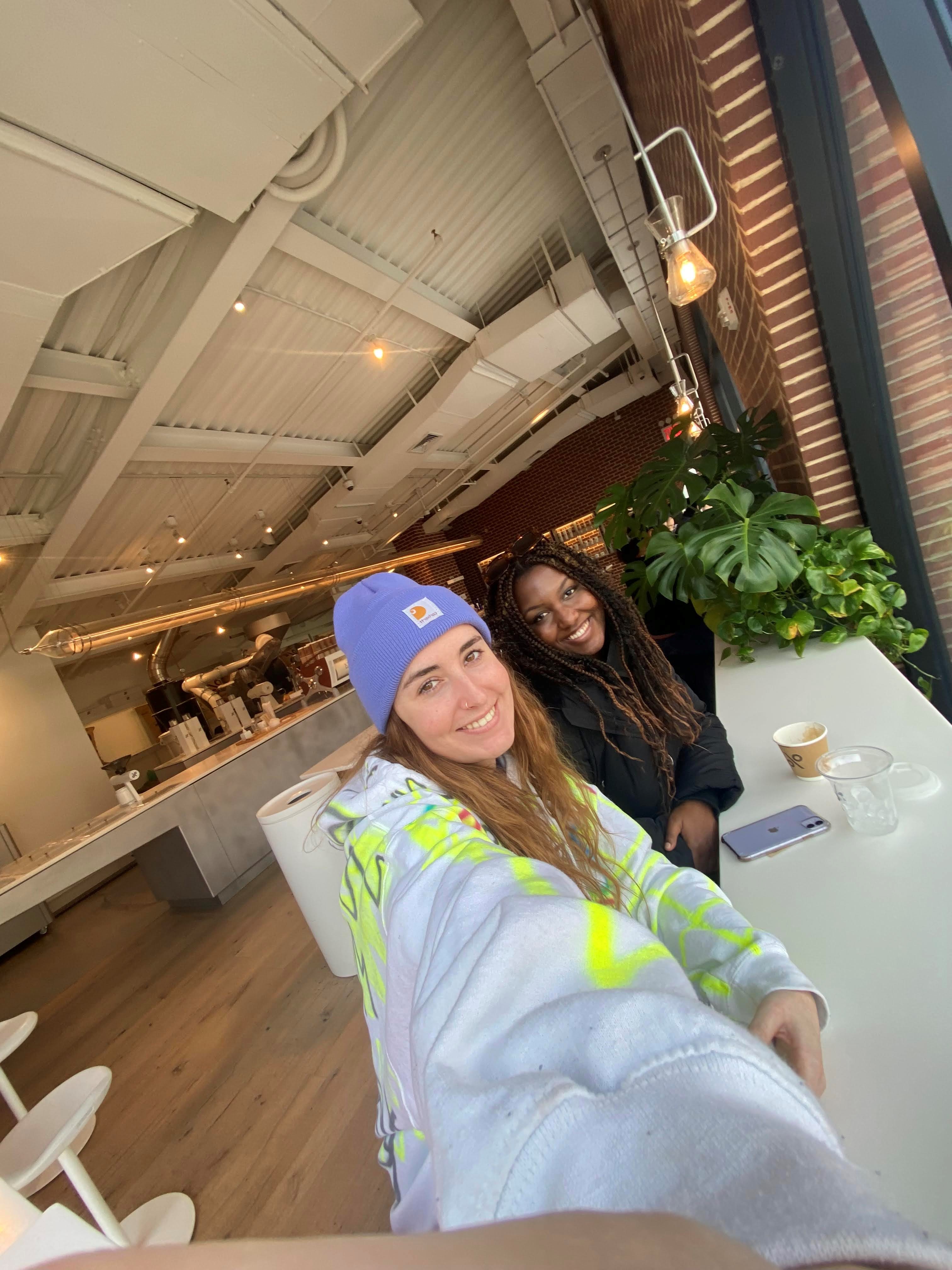 Belmont East students take a selfie in a coffee shop